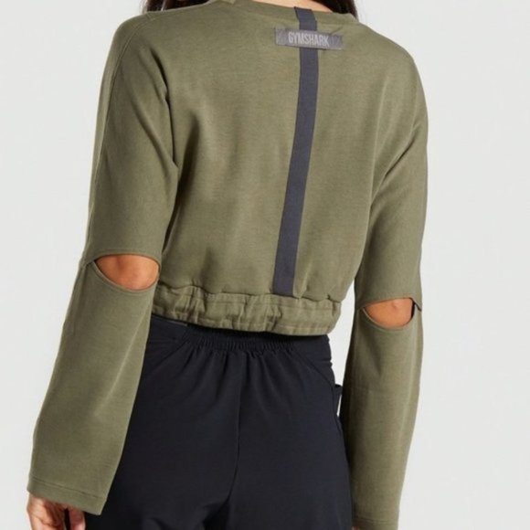 𝅺gymshark Khaki Green Box Utility Crop Sweater - Picture 7 of 11
